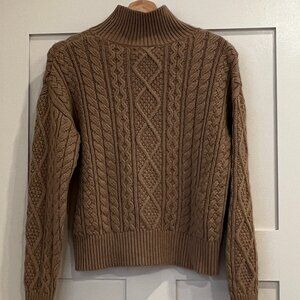 Banana Republic cashmere cotton blend cropped cable knit mock turtleneck Size Sm